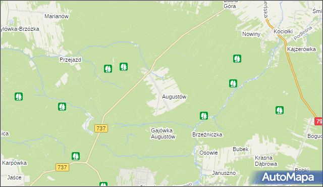 mapa Augustów gmina Pionki, Augustów gmina Pionki na mapie Targeo