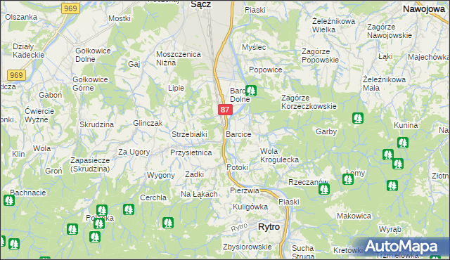 mapa Barcice gmina Stary Sącz, Barcice gmina Stary Sącz na mapie Targeo