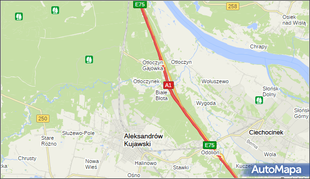 mapa Białe Błota gmina Aleksandrów Kujawski, Białe Błota gmina Aleksandrów Kujawski na mapie Targeo