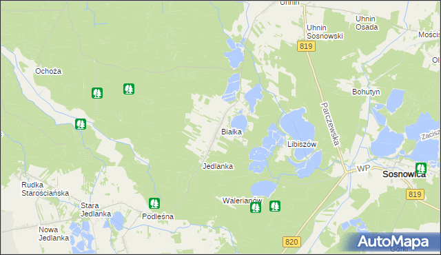 mapa Białka gmina Dębowa Kłoda, Białka gmina Dębowa Kłoda na mapie Targeo