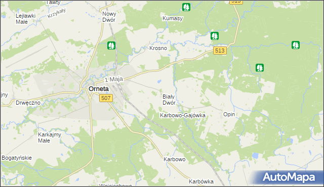 mapa Biały Dwór gmina Orneta, Biały Dwór gmina Orneta na mapie Targeo