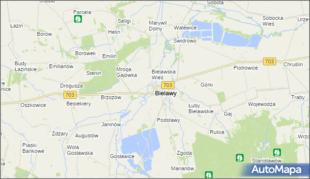 mapa Bielawy powiat łowicki, Bielawy powiat łowicki na mapie Targeo