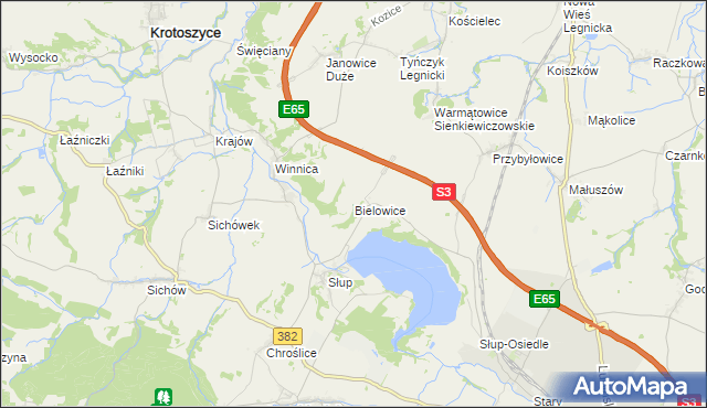 mapa Bielowice gmina Krotoszyce, Bielowice gmina Krotoszyce na mapie Targeo