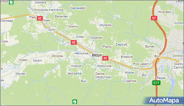 mapa Bliżyn, Bliżyn na mapie Targeo