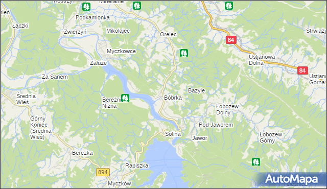 mapa Bóbrka gmina Solina, Bóbrka gmina Solina na mapie Targeo