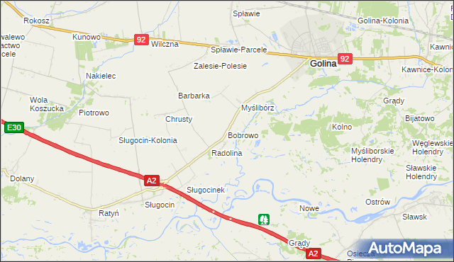 mapa Bobrowo gmina Golina, Bobrowo gmina Golina na mapie Targeo