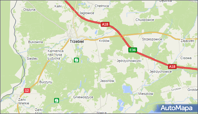 mapa Bogaczów gmina Trzebiel, Bogaczów gmina Trzebiel na mapie Targeo