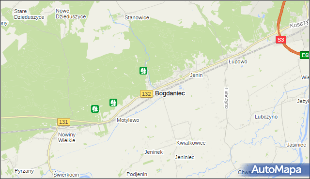 mapa Bogdaniec powiat gorzowski, Bogdaniec powiat gorzowski na mapie Targeo