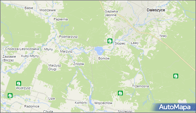 mapa Borków gmina Daleszyce, Borków gmina Daleszyce na mapie Targeo