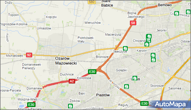 mapa Bronisze gmina Ożarów Mazowiecki, Bronisze gmina Ożarów Mazowiecki na mapie Targeo