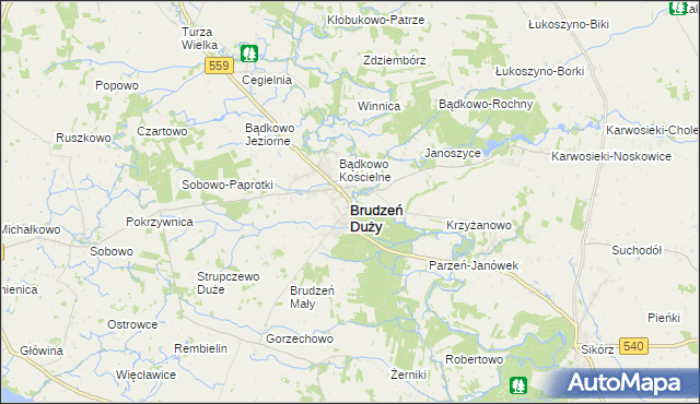 mapa Brudzeń Duży, Brudzeń Duży na mapie Targeo