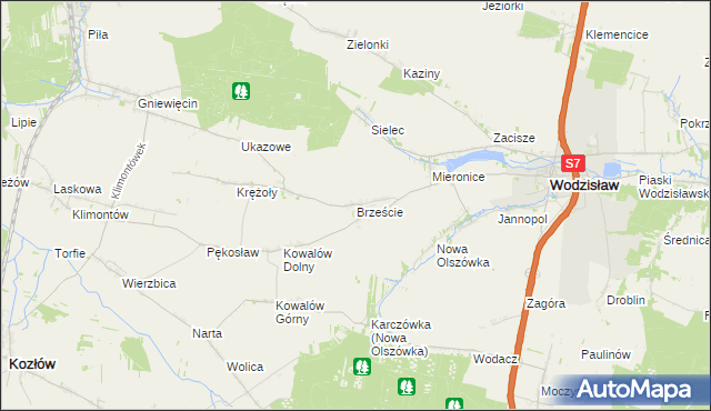 mapa Brzeście gmina Wodzisław, Brzeście gmina Wodzisław na mapie Targeo