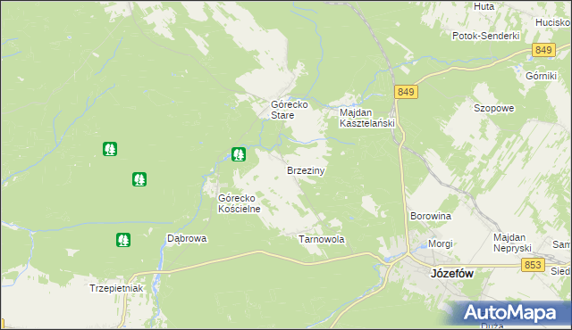 mapa Brzeziny gmina Józefów, Brzeziny gmina Józefów na mapie Targeo