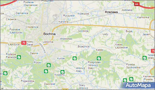 mapa Brzeźnica gmina Bochnia, Brzeźnica gmina Bochnia na mapie Targeo