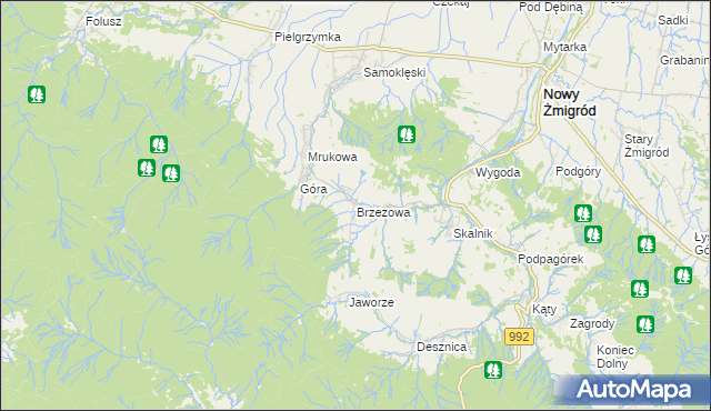 mapa Brzezowa gmina Nowy Żmigród, Brzezowa gmina Nowy Żmigród na mapie Targeo