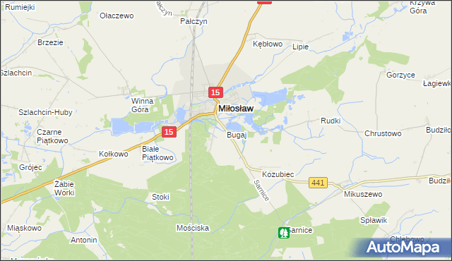 mapa Bugaj gmina Miłosław, Bugaj gmina Miłosław na mapie Targeo