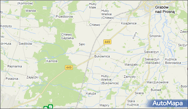 mapa Bukownica gmina Grabów nad Prosną, Bukownica gmina Grabów nad Prosną na mapie Targeo