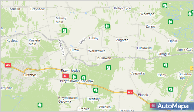 mapa Bukowno gmina Olsztyn, Bukowno gmina Olsztyn na mapie Targeo