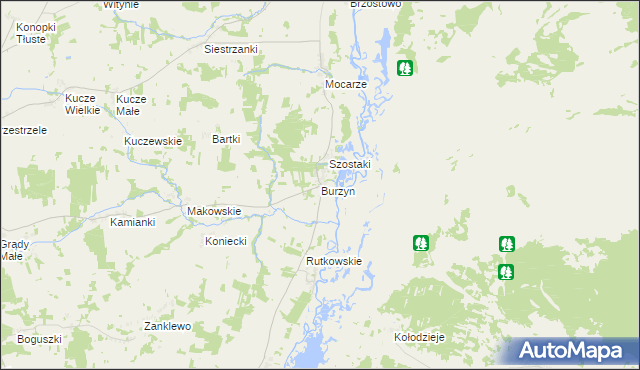 mapa Burzyn gmina Jedwabne, Burzyn gmina Jedwabne na mapie Targeo