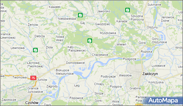 mapa Charzewice, Charzewice na mapie Targeo