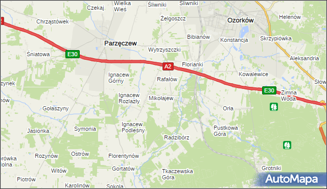 mapa Chociszew gmina Parzęczew, Chociszew gmina Parzęczew na mapie Targeo