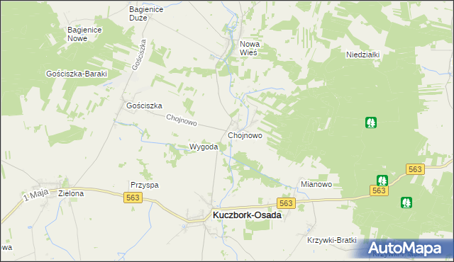 mapa Chojnowo gmina Kuczbork-Osada, Chojnowo gmina Kuczbork-Osada na mapie Targeo