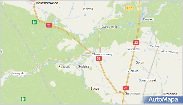 mapa Chwarszczany, Chwarszczany na mapie Targeo