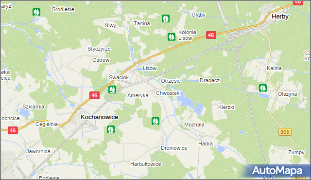 mapa Chwostek, Chwostek na mapie Targeo