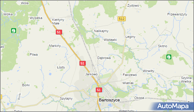 mapa Dąbrowa gmina Bartoszyce, Dąbrowa gmina Bartoszyce na mapie Targeo