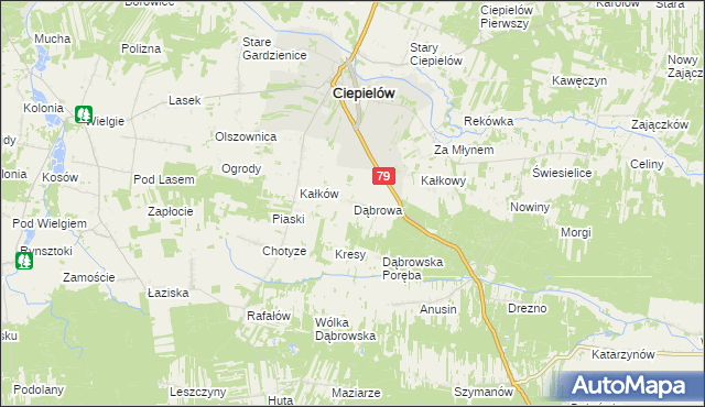 mapa Dąbrowa gmina Ciepielów, Dąbrowa gmina Ciepielów na mapie Targeo
