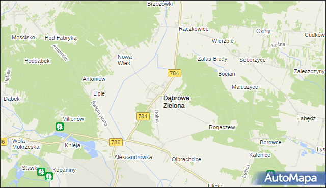 mapa Dąbrowa Zielona, Dąbrowa Zielona na mapie Targeo