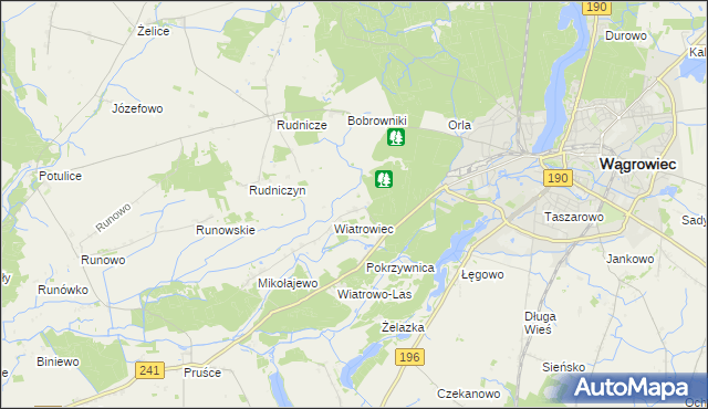 mapa Dębina gmina Wągrowiec, Dębina gmina Wągrowiec na mapie Targeo