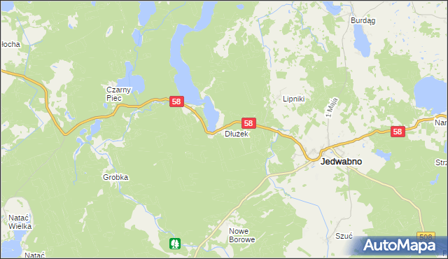 mapa Dłużek gmina Jedwabno, Dłużek gmina Jedwabno na mapie Targeo