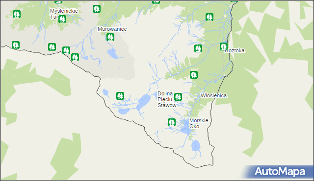 mapa Dolina Pięciu Stawów, Dolina Pięciu Stawów na mapie Targeo