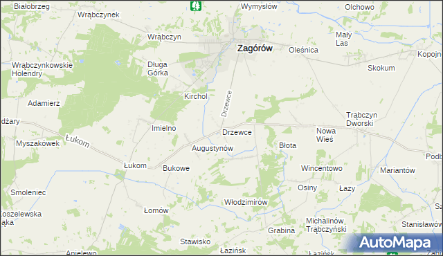 mapa Drzewce gmina Zagórów, Drzewce gmina Zagórów na mapie Targeo