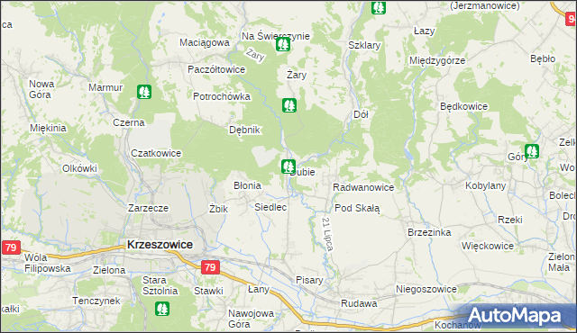 mapa Dubie gmina Krzeszowice, Dubie gmina Krzeszowice na mapie Targeo