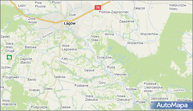 mapa Duraczów gmina Łagów, Duraczów gmina Łagów na mapie Targeo