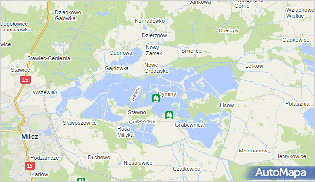 mapa Dyminy gmina Milicz, Dyminy gmina Milicz na mapie Targeo