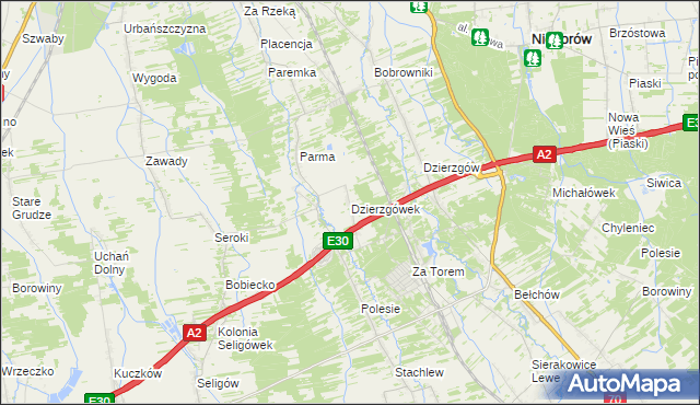 mapa Dzierzgówek gmina Nieborów, Dzierzgówek gmina Nieborów na mapie Targeo