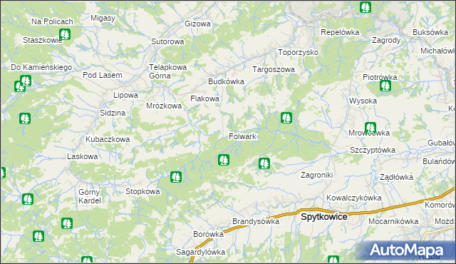 mapa Folwark gmina Jordanów, Folwark gmina Jordanów na mapie Targeo