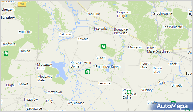 mapa Gacki gmina Pińczów, Gacki gmina Pińczów na mapie Targeo