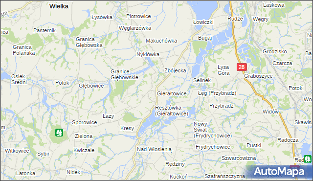 mapa Gierałtowice gmina Wieprz, Gierałtowice gmina Wieprz na mapie Targeo