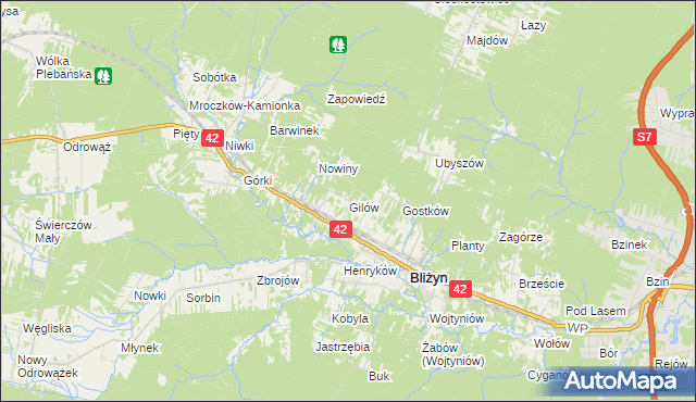 mapa Gilów gmina Bliżyn, Gilów gmina Bliżyn na mapie Targeo