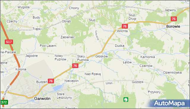 mapa Głosków gmina Borowie, Głosków gmina Borowie na mapie Targeo
