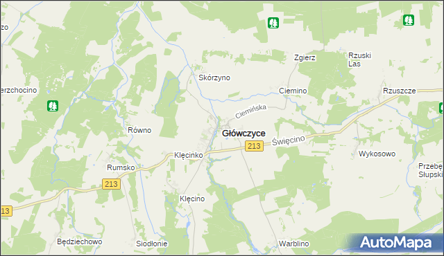 mapa Główczyce powiat słupski, Główczyce powiat słupski na mapie Targeo