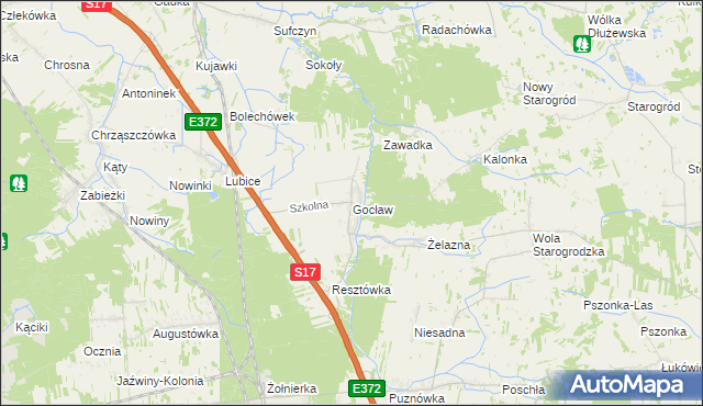 mapa Gocław gmina Pilawa, Gocław gmina Pilawa na mapie Targeo