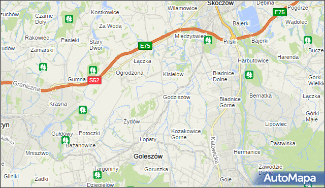 mapa Godziszów gmina Goleszów, Godziszów gmina Goleszów na mapie Targeo