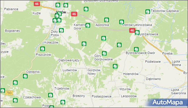 mapa Góry Gorzkowskie, Góry Gorzkowskie na mapie Targeo