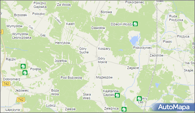 mapa Góry Mokre, Góry Mokre na mapie Targeo