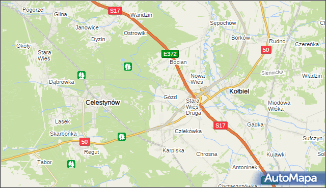 mapa Gózd gmina Kołbiel, Gózd gmina Kołbiel na mapie Targeo